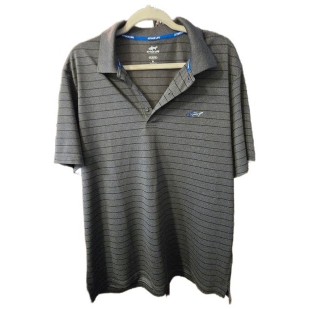 Greg Norman Attack Life XL Play Dry Polo Shirt Gray Black Stripe‎